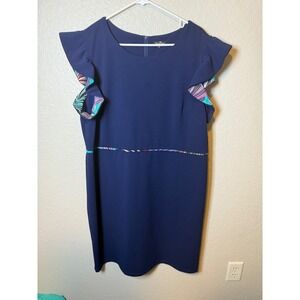 Phase Seven New York Navy Blue Ruffle Sleeve Sheath Dress